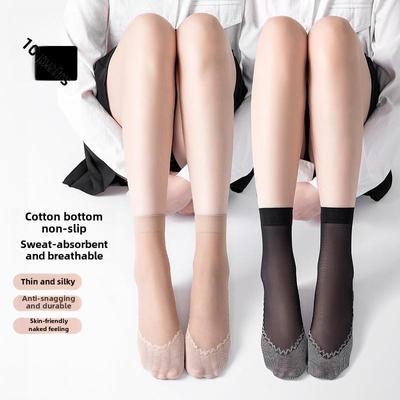 Bonas Transparente, Rutschfeste Kurze Socken Für Damen - Frühling/Sommer. Dünne Kristallseide, Baumwollsohle, Anti-Haken, Verschleißfest.