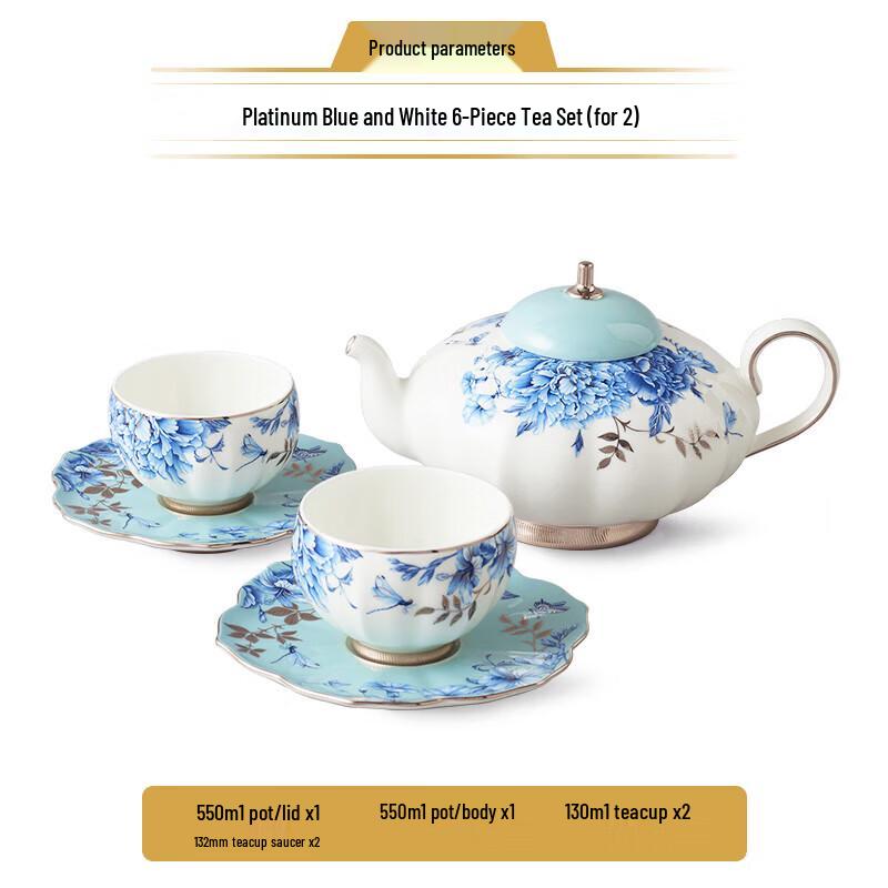 Auratic Platinum Blue and White Porcelain Tea Set