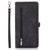 For iPhone 15 Pro Case Zipper Pocket 9 Card Slots PU Leather Phone Cover with Wrist Strap