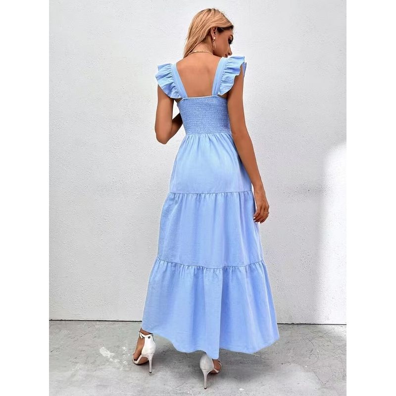 European Station Square Collar Slimming Open Back Sleeveless Dress