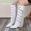 Women's Knee High Boots Fashion Pointed Toe Leather Boots Designer Zip Decorative Trouser Tube Boots for Women Knight Boot Botas