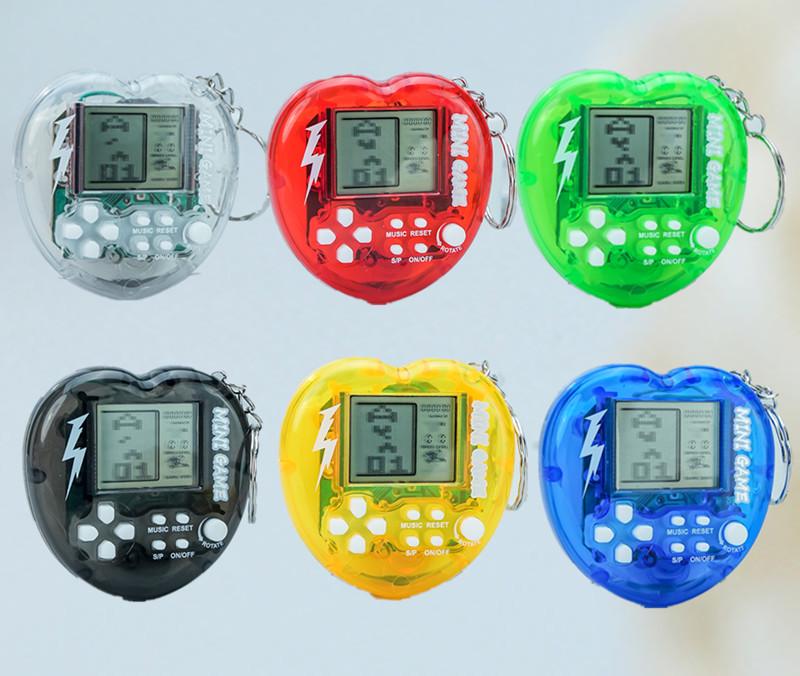 Heart-Shaped Mini Handheld Russian Tetris Game Console Keychain Toy