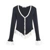 Autumn V-neck Color Block Flare Sleeve Knit Cardigan