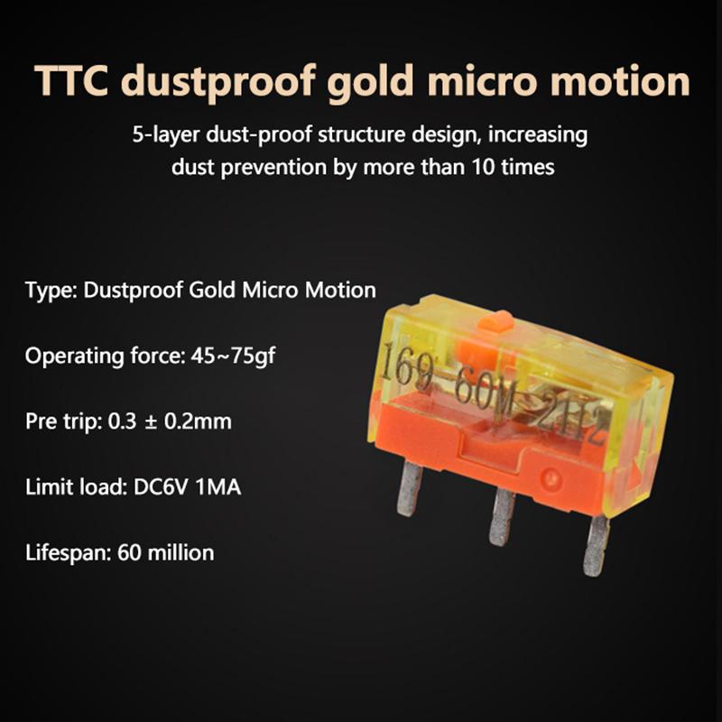 

10Pcs Ttc Dustproof Gold Switch 30M/60M/80M/100 Million Times Click Life 3Pin Gold Alloy Contact Mouse Button Switches