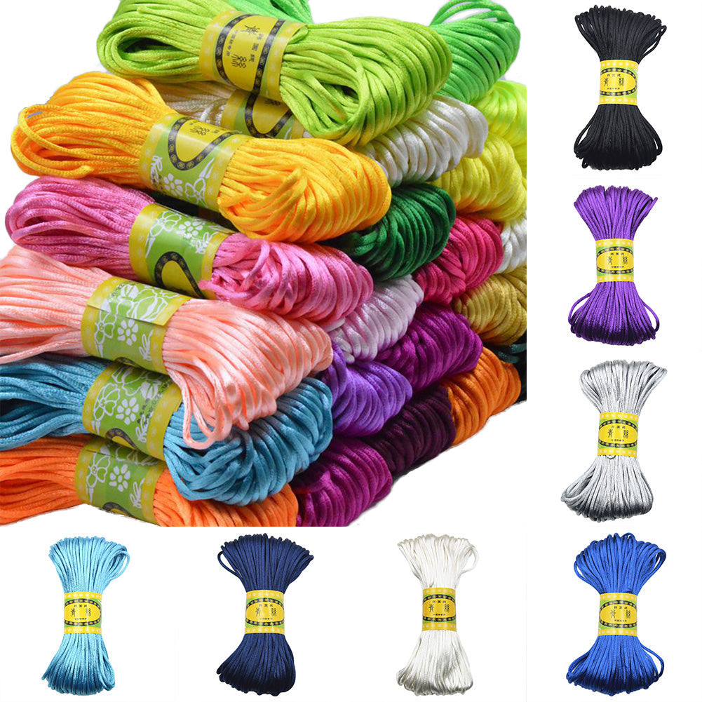 3mm 20M Chinese Knot Satin Nylon Braided Cord Macrame Beading Rattail Cords Multi-colored