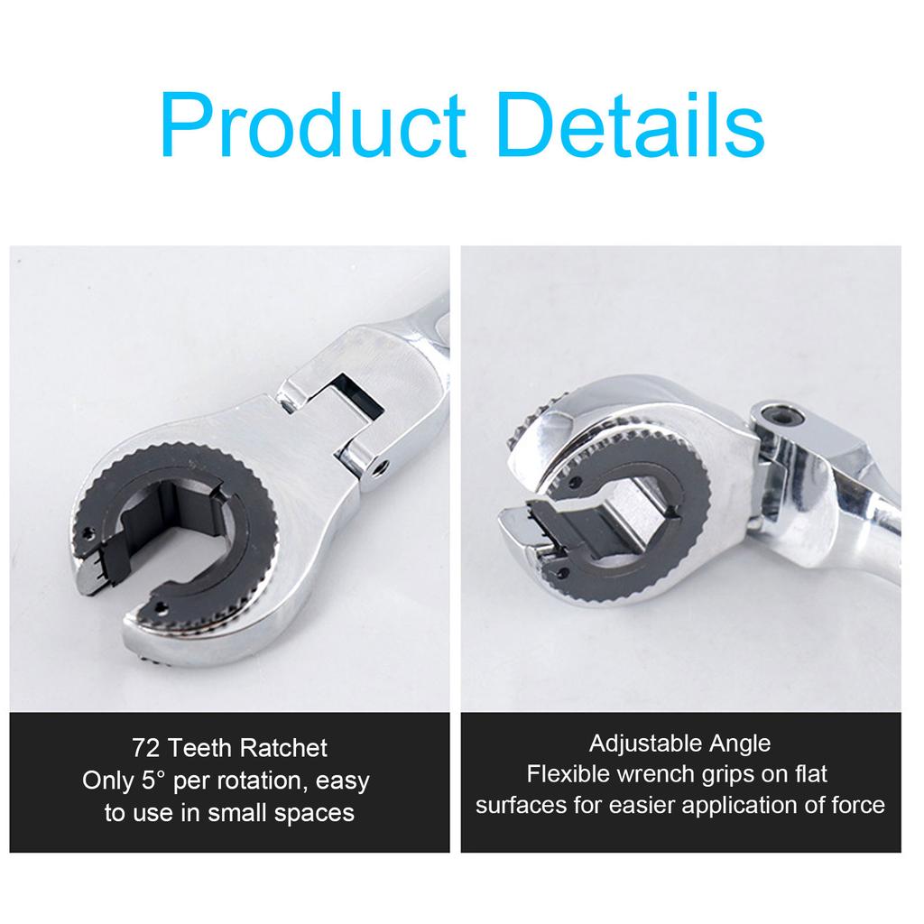 Brake Line Wrench 12mm 72 Teeth Adjustable Angle  Steel Oil Pipe Open Ratchet Wrench Tubing Ratchet Spanner  Nut Wrench