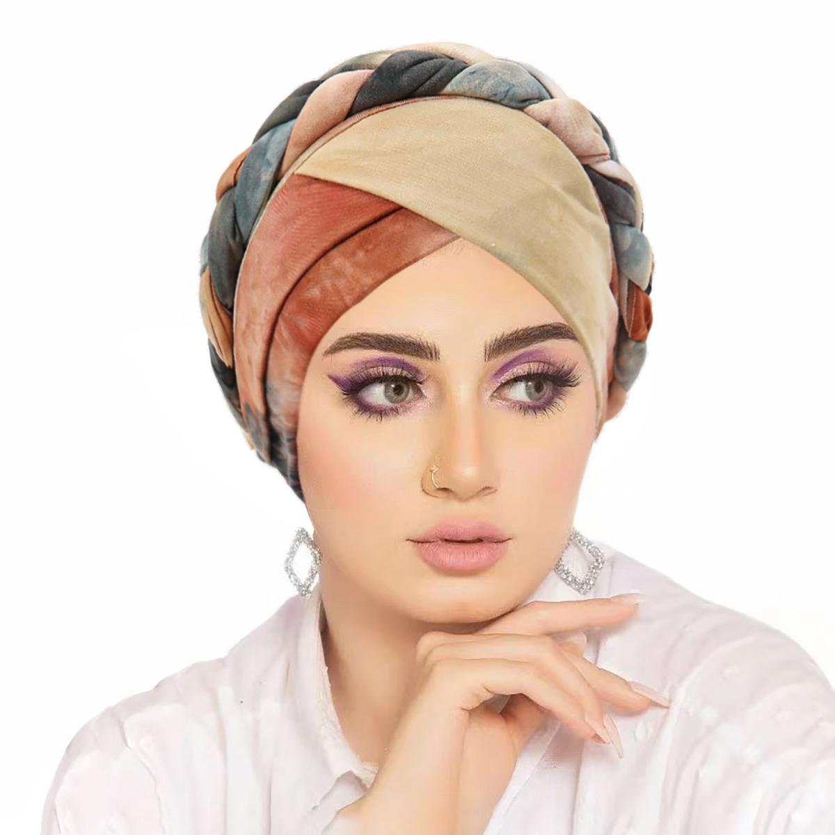 

Head Scarf for Muslim Women Bohemia Print Braid Turban Bonnet Hijab Caps Inner Hijabs Femme Musulman Arab Wrap Turbantes