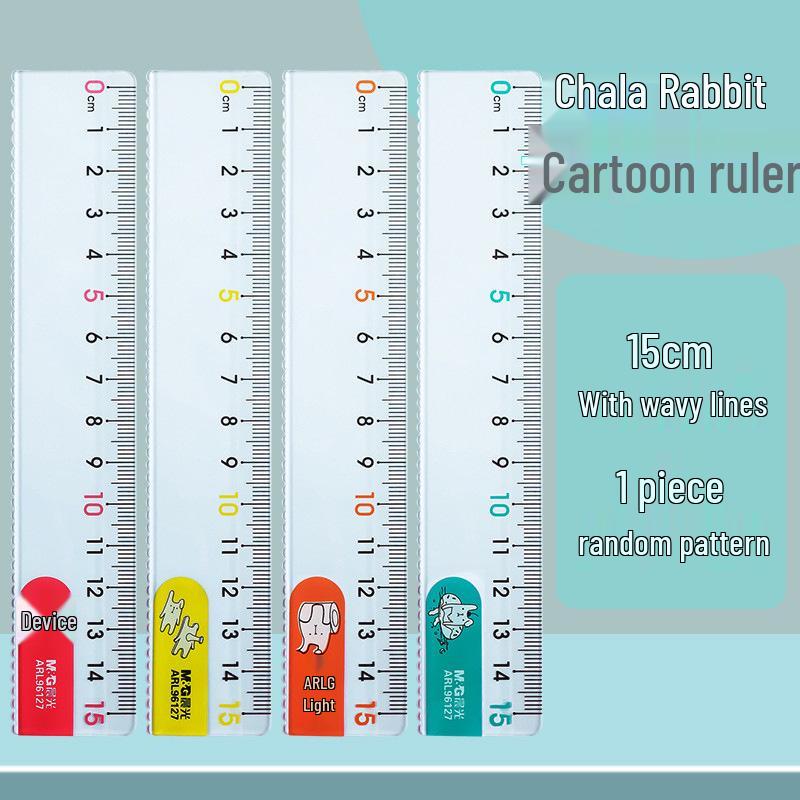 15cm Transparent Cartoon Rabbit Ruler for Kids - Wavy Line Design Straight Ruler