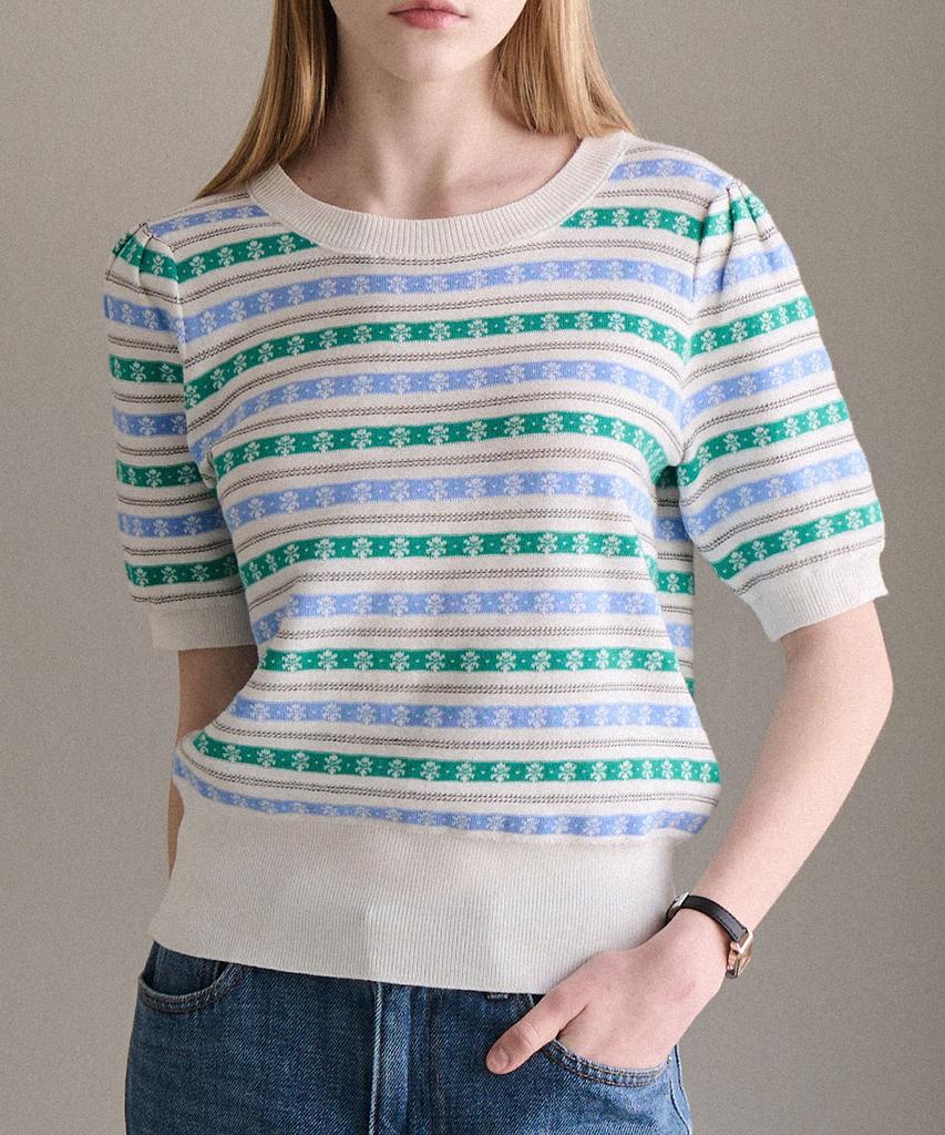 LUSIDA Jacquard Striped Short Sleeve Knit_3 Colors