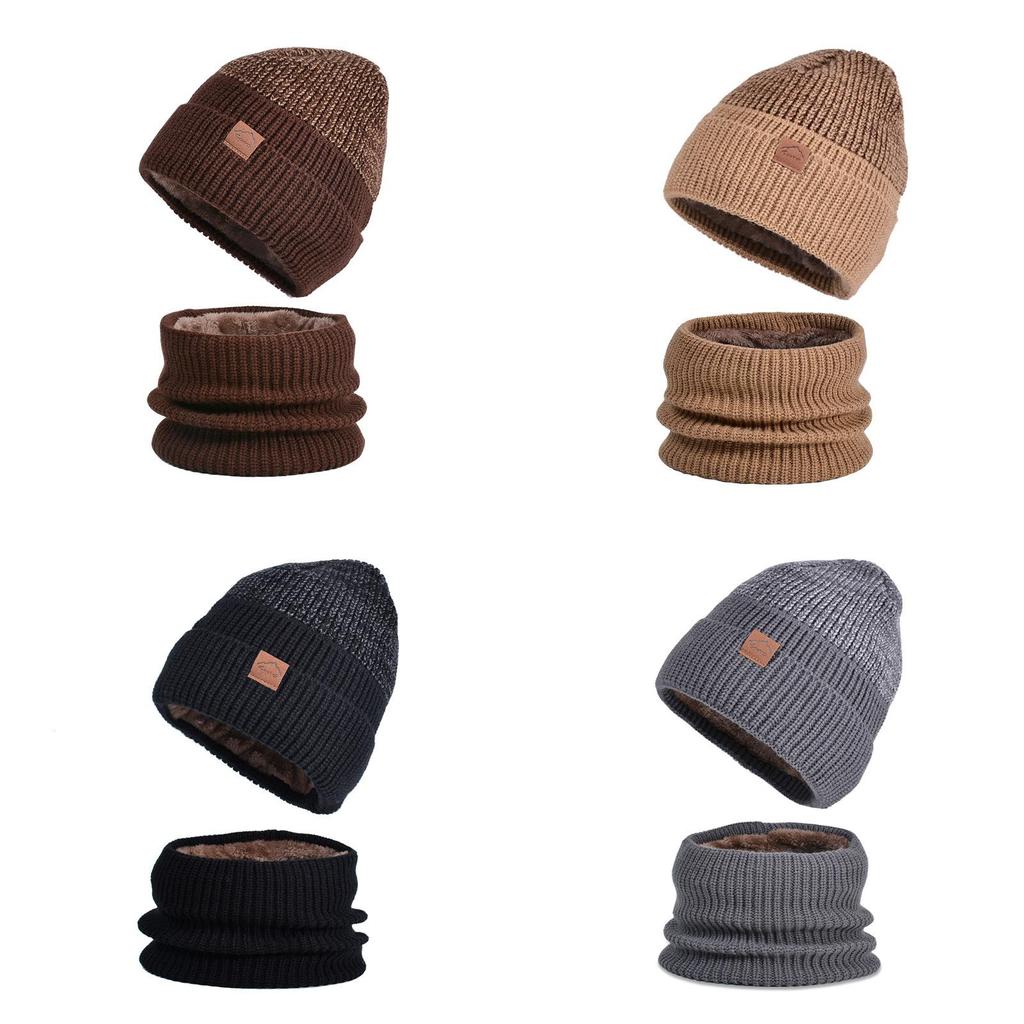 Conjunto de Gorro de Inverno Tricotado e Cachecol com Forro de Fleece para Uso ao Ar Livre em Clima Frio