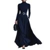 2025 Autumn/Winter Women's Long Sleeve Slimming High Neck Dress with Waist Cinching and Flare Skirt