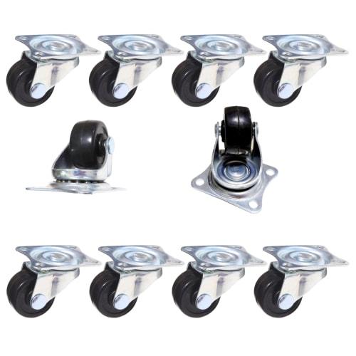 UME-STAR Plate-Style Casters, Small, 25mm Wheel Diameter, Mini Casters, Swivel 360-Degree Movement, Compact, for Furniture Moving, 10-Piece Set (Black