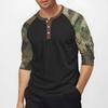 Men's top with three-quarter sleeves and camouflage print