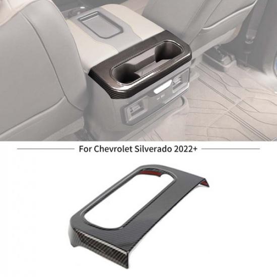 For Chevy Silverado + Carbon Center Rear Armrest Cup Holder Frame Cover Trim