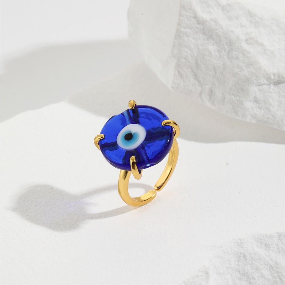 Original Design Runder Türkischer Böser Blick Offener Ring für Damen - Bunte Murano Glas Augen Fingerring.