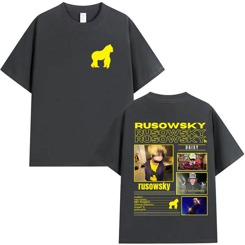 2025 Sommer Rapper Rusowsky Daisys Album Tour Grafik T-Shirt für Unisex und Damen Hiphop Reine Baumwolle 100 Freizeit T-Shirt Y2k