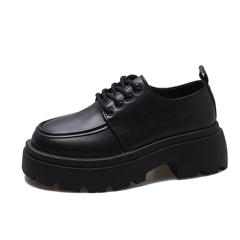 

Platform small leather shoes women s 2025 new foreign trade casual versatile black British style lace-up loafers 35
