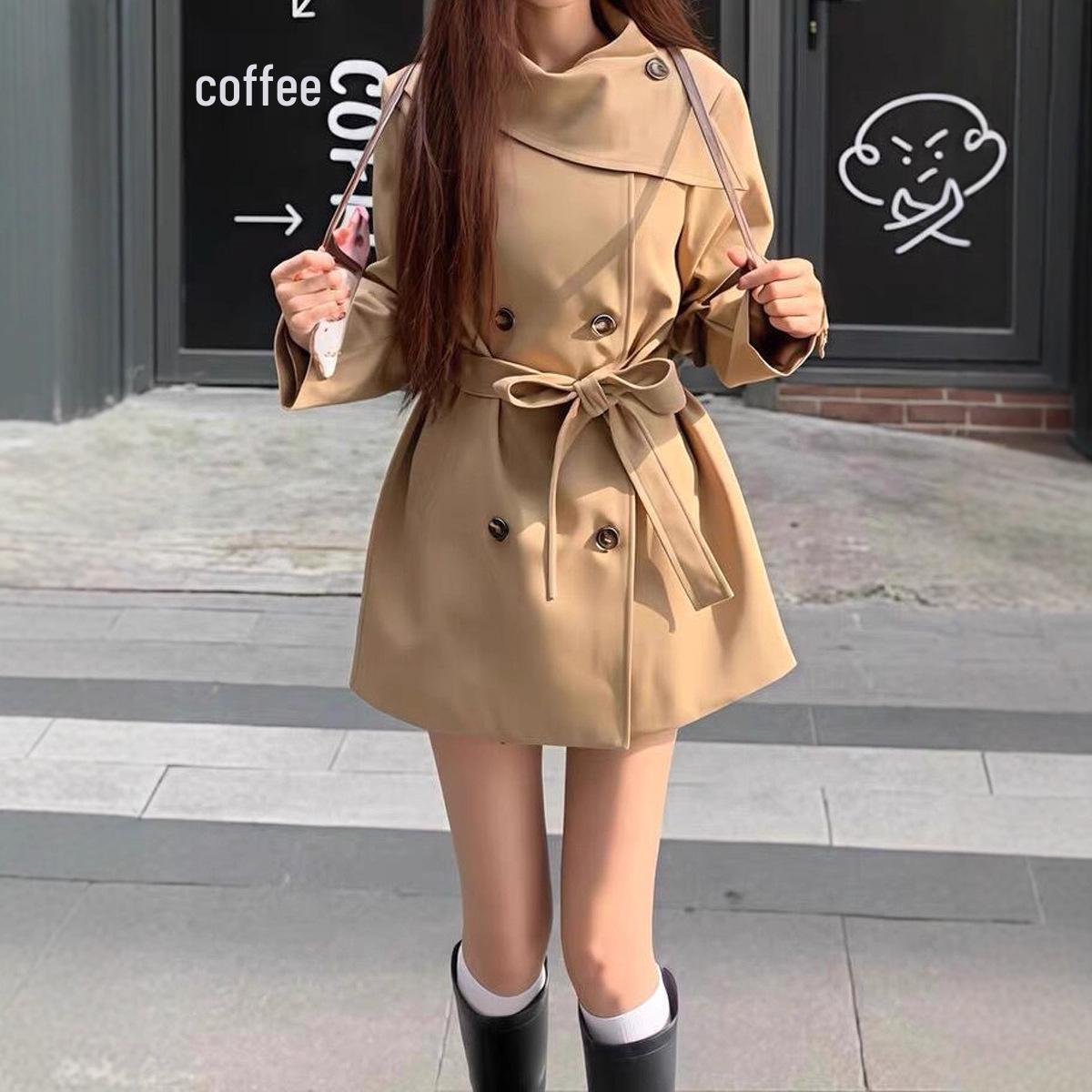 

Женский двубортный британский корейский тренч MIU Style 2025 Осень L