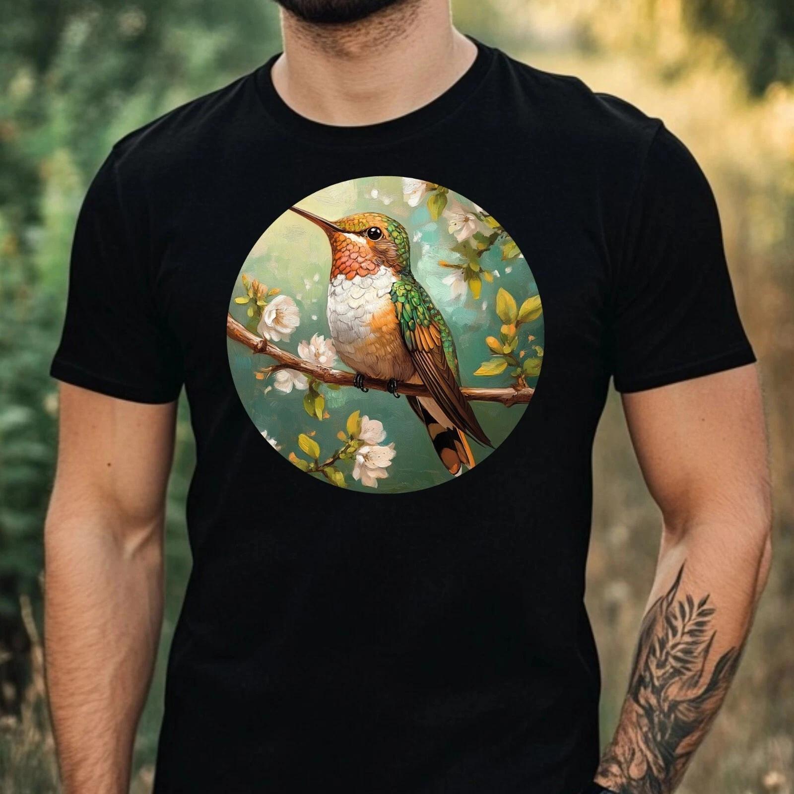 T-Shirt Men Hummingbird Portrait Motif Cotton Size XS to 5XL S