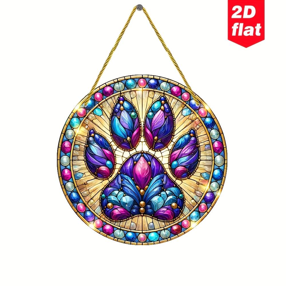 

2D Flat Acrylic Cat Paw Print Theme Suncatcher, Acrylic Hanging Sign, Stained Glass Art Decorative Plaque, Nurseries, Home Decor Wall for Bar Kitchen 20*20cm