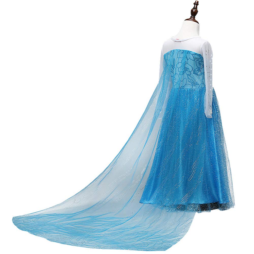 Kids Princess Light Kids Cosplay Luxury Set Heart Magic [YITING] Dress, Blue, Costume, 7-Piece (Princess Dress, Tiara, Wand, Gloves, Necklace, Ring,