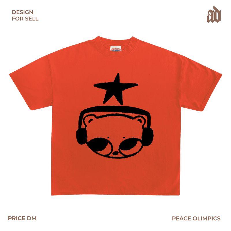 

230G Lightweight Shoulder Design Chic Earphone Bear Cartoon Loose round Neck Short sleeve T-shirt Children s Fun Line Fragrant orange M