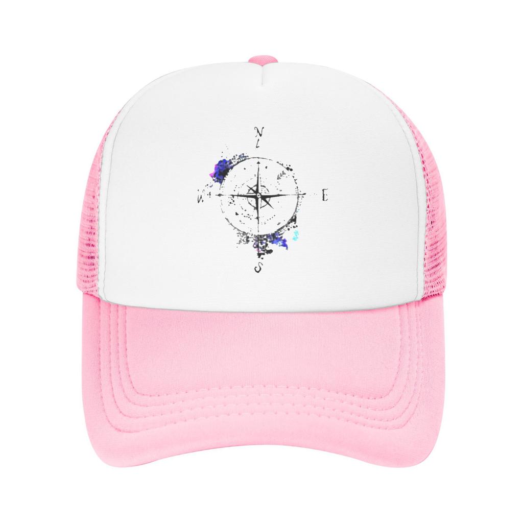 Compass Rose Watercolor Print Trucker Hat Adjustable Mesh Baseball Cap for Adult Outdoor Casual