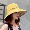 Women Double-sided Plaid Pattern Fisherman Hat Large Brim Letters Pattern Sun Hat