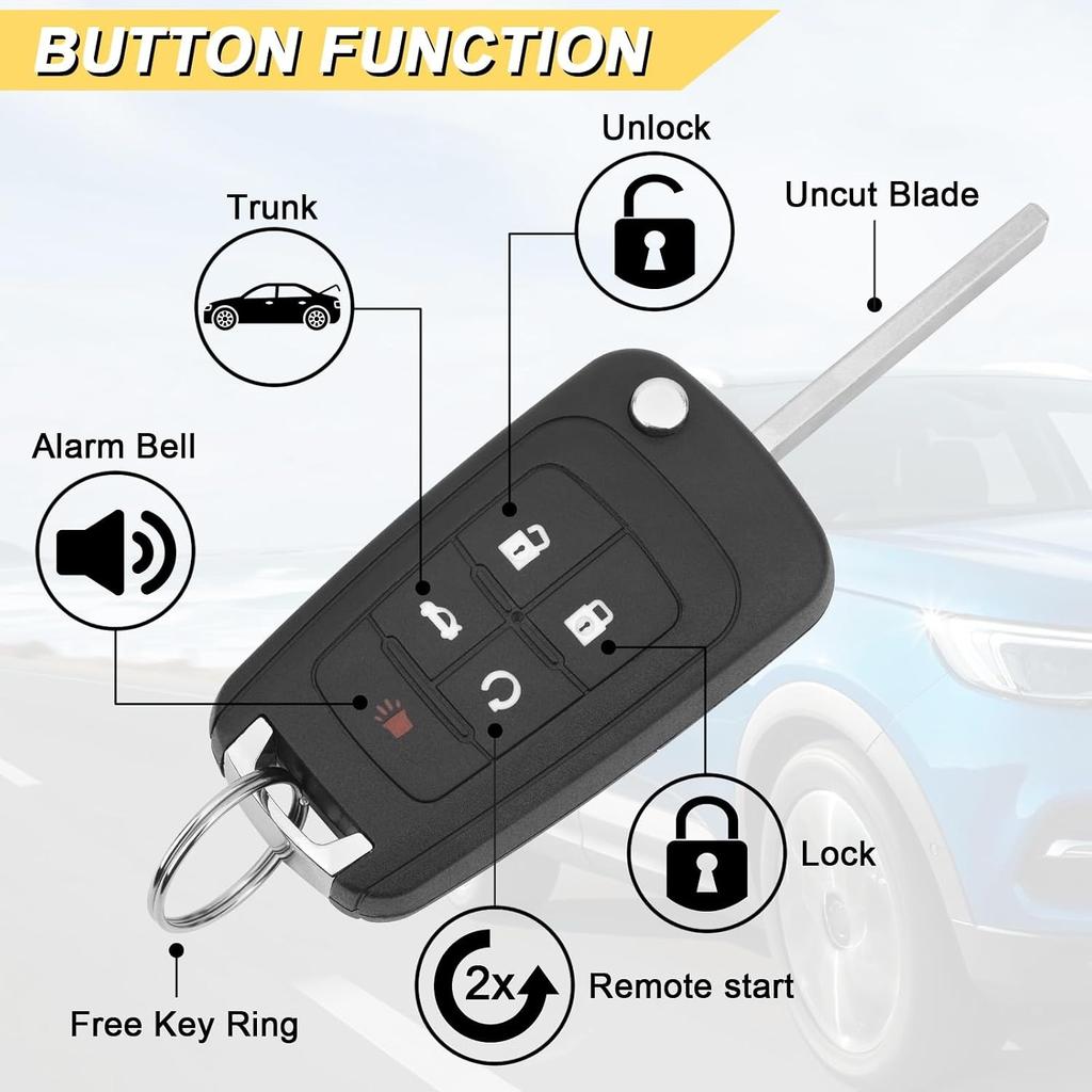 Key Fob for 14-19 Buick Encore/ 11-17 Regal/ 12-17 Verano/ 10-19 Chevy Equinox Camaro/ 11-16 Cruze Malibu/ 14-19 Impala/ 12-17 Sonic Keyless, 2Pcs