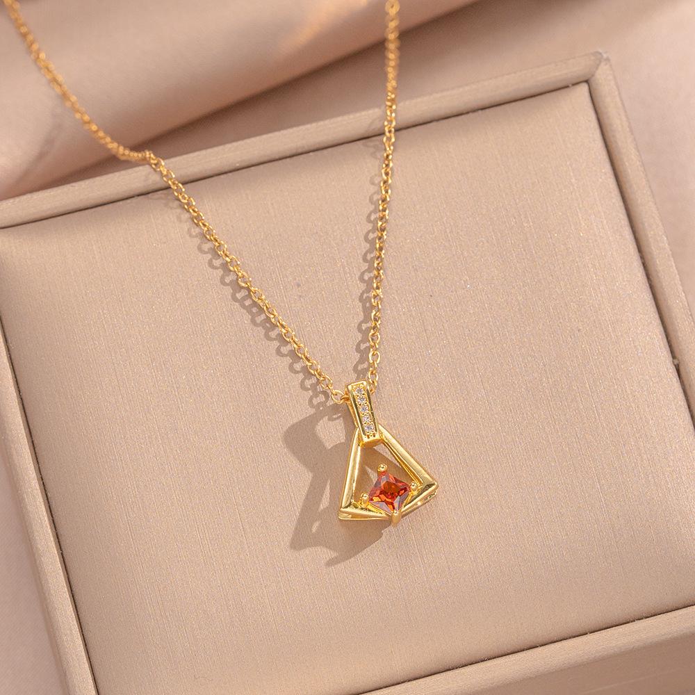 Copper Zirconia Skirt Pendant Necklace - Titanium Steel Classic Clavicle Chain for Women
