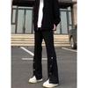 American breasted jeans boys zipper design straight tube micro-pull pants men's and women's functional street long pants