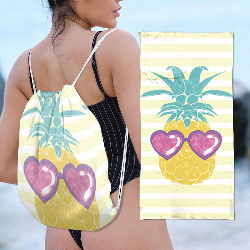 Telo da Spiaggia 2-in-1 Confezione Integrata, Zaino Borsa Pieghevole per Riporre il Telo da Spiaggia, Telo da Spiaggia Stampato Ultra-Fine
