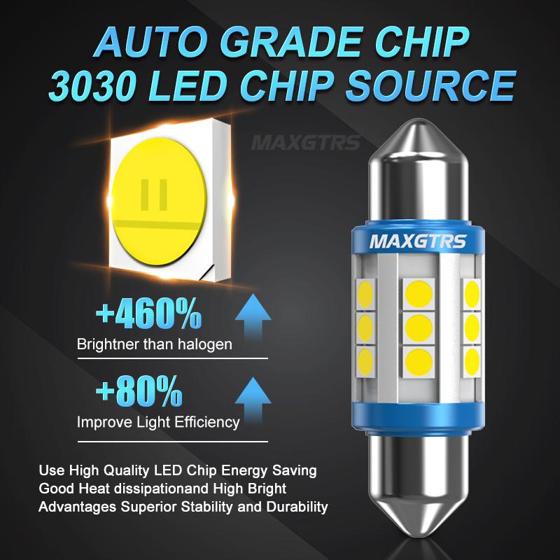 MAXGTRS 2X 12V 24V Festoon C5W C10W 3030 Chip Bulb Canbus Car LED Interior Dome Reading License Plate Lights 6000K