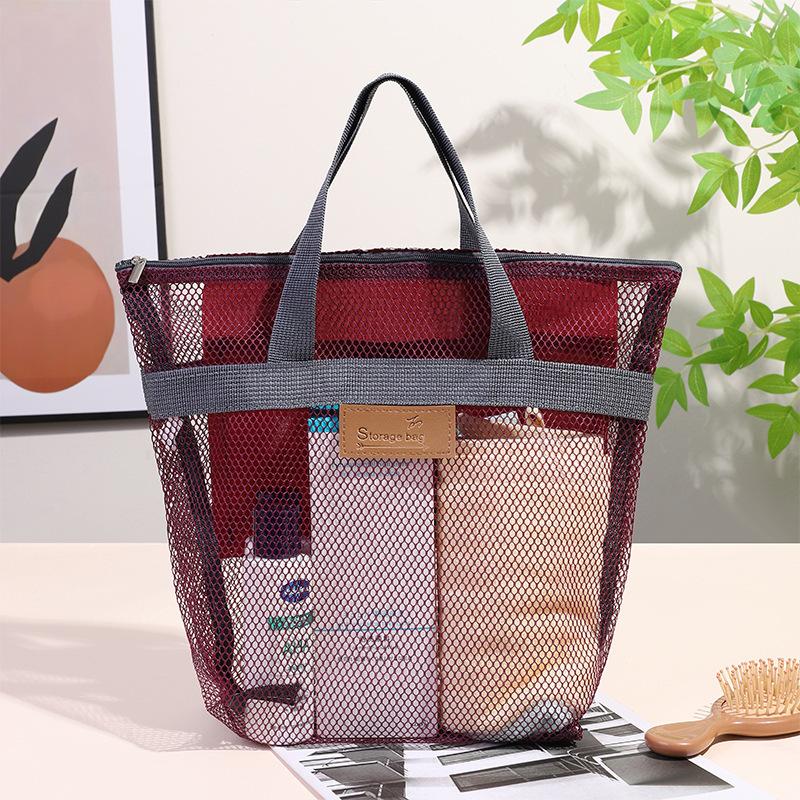 

1Pc Mesh Shower Bag with Quick Dry Technology Portable Toiletry Tote Outdoor Beach Bag Makeup Organizer 30x28 CM бордовий