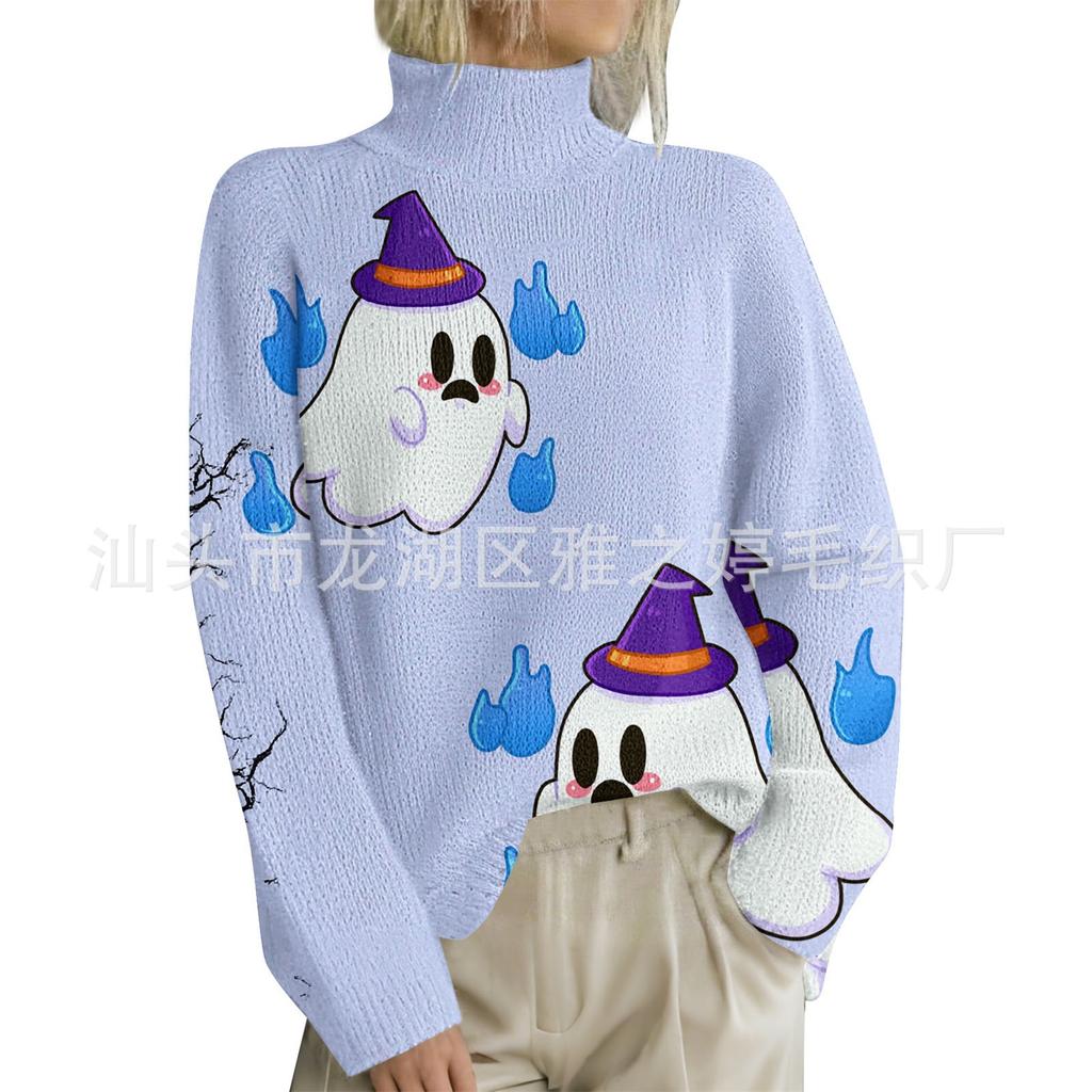 HJX-GL1 Turtleneck Pullover Long Sleeve Halloween Devil 3D Printed Sweater New Loose Autumn and Winter