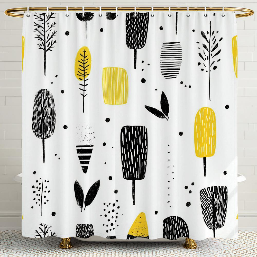 1pc Simple style Leaves Print Polyester Shower Curtain Bathroom Decoration Curtain,Hanging Curtain With Hooks Machine Washable