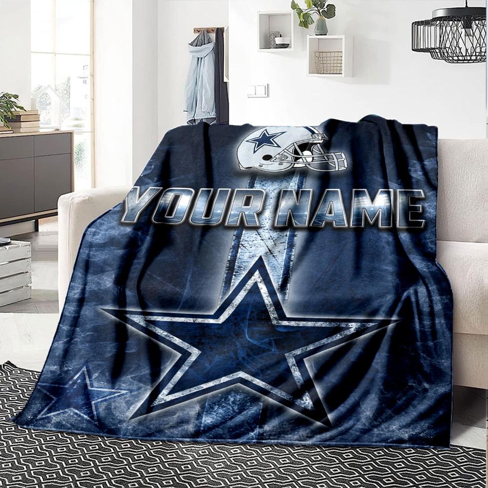 Name Custom Dallas Cowboys Logo Print Flannel Blanket High Quality Warm Comfortable Cover for All Seasons Perfect for Gifts Home Decor