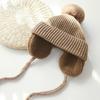 Children Hat Thickened Wool Knit Hat with Pom-Pom Ball Decor Extended Ear Flaps Design Fleece Lining Warm Winter Hat