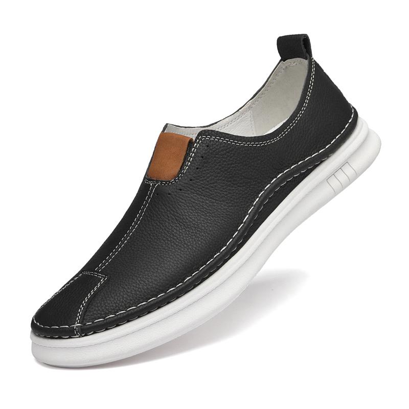

Classic Men s Genuine Leather Loafers All-match Slip-On Shoes Comfortable Casual Male Flats Breathable Men Business Dress Shoes 44 чёрный