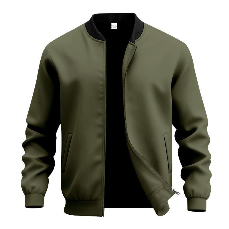 Giacca Bomber Casual da Uomo a Manica Lunga, Colore Unito, Collo Alto, con Zip
