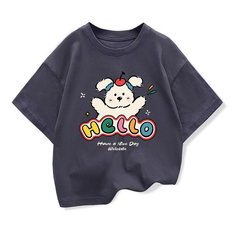Cute Puppy T-Shirt Children s Short Sleeve Cartoon Pattern Loose Top 2026 New Summer Children s Clothing 100
