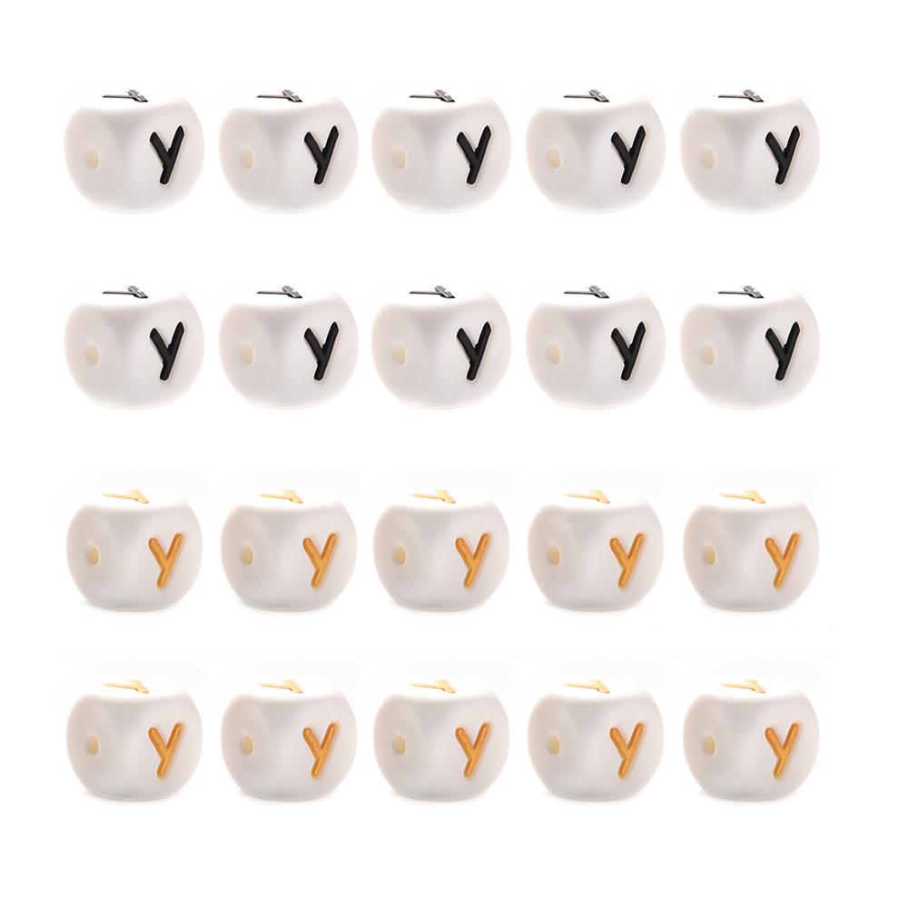 10Pcs 12mm Silicone Beads Letters Golden Black English Alphabet Letter Bead Bpa Free Material for Diy Chew Necklace Teether Toys