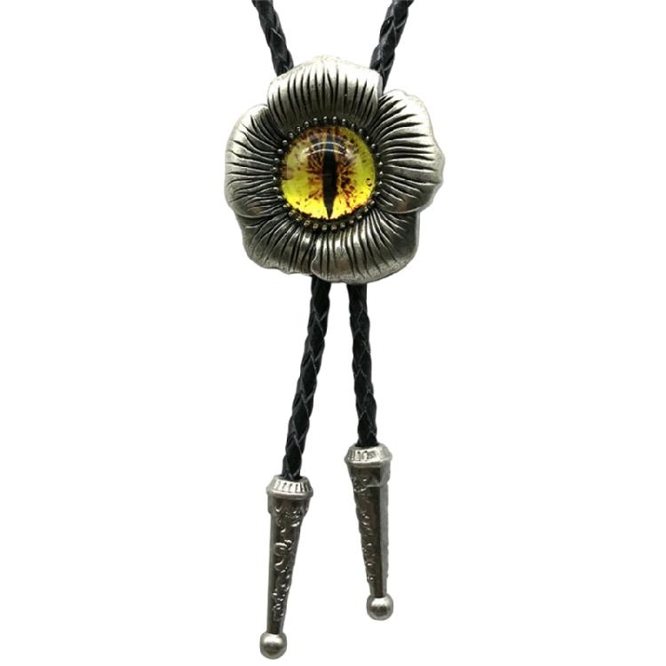 Bolo Tie for Unisex Western Bolo Tie Vintage Flower Evil Eyeball Pendant Faux Leather Rope Adjustable Necktie Necklace