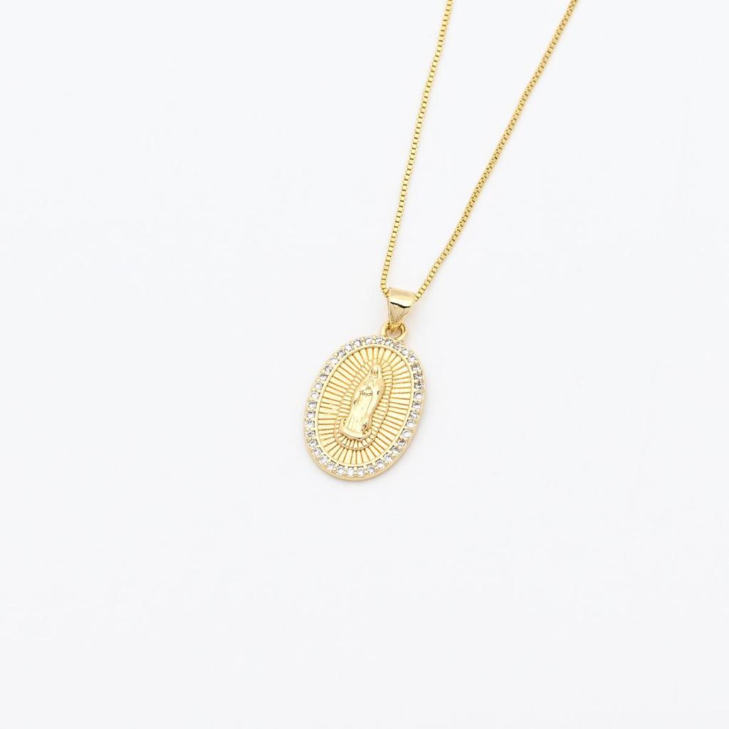 Copper Inlaid Diamond Virgin Mary Pendant Necklace - Religious Jewelry Clavicle Chain, DIY Jewelry Accessory