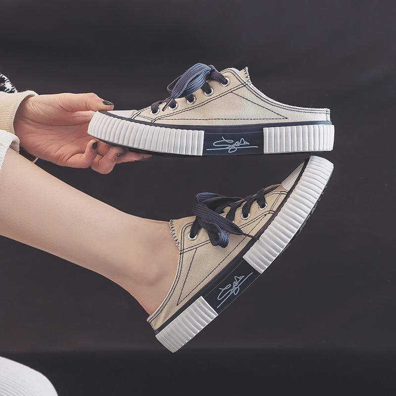 Summer New Canvas Shoes Women's Low-top Lazy Shoes Half-support One-pedal Slippers Casual Women's Shoes Trendy Shoes