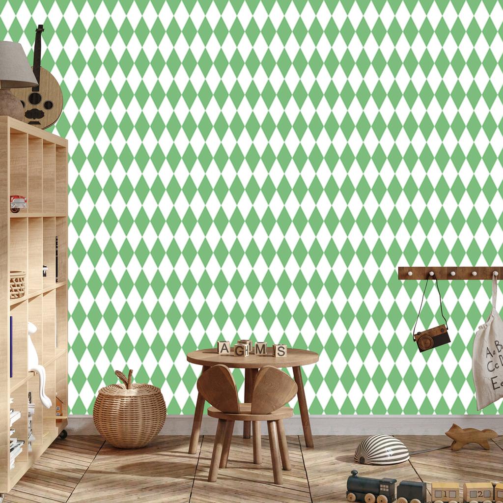 Harlequin Diamonds Wallpaper White and Green for Living Room and Bedroom 50x1000