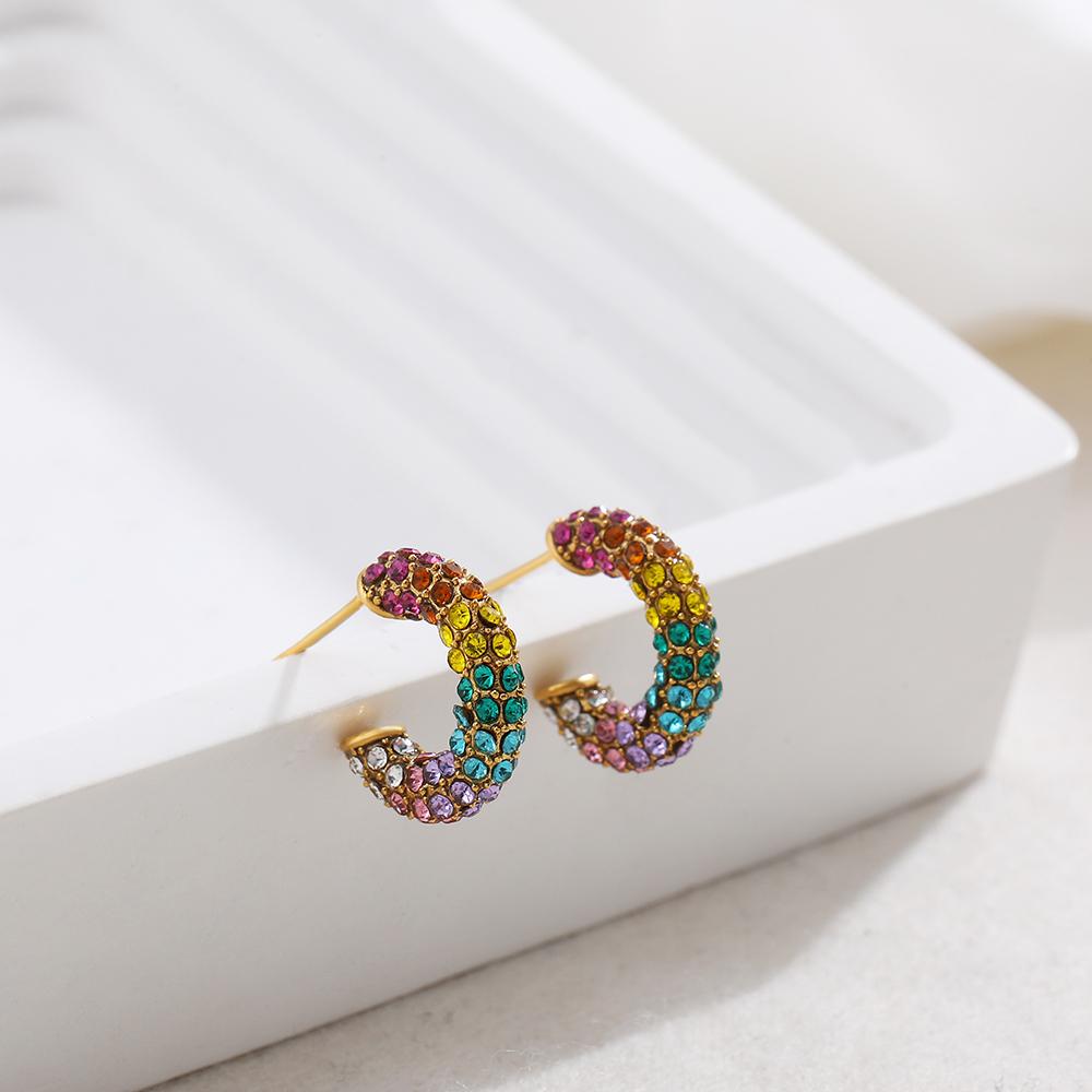 Exquisite Colorful CZ Hoop Earrings Stainless Steel with Cubic Zirconia Round Circle Ear Buckle Luxury Women Jewelry Party Gifts