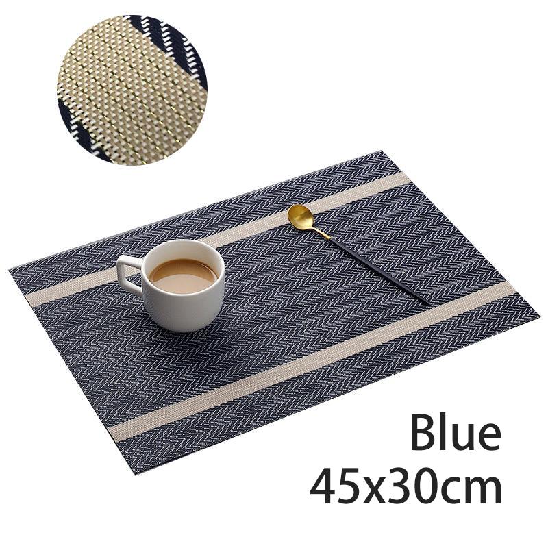 

Полосатый ПВХ коврик для стола плетеный водонепроницаемый и маслостойкий нескользящий коврик для стола в стиле легкой роскоши простой бытовой коврик для чашки 45x30см 45x30CM синий