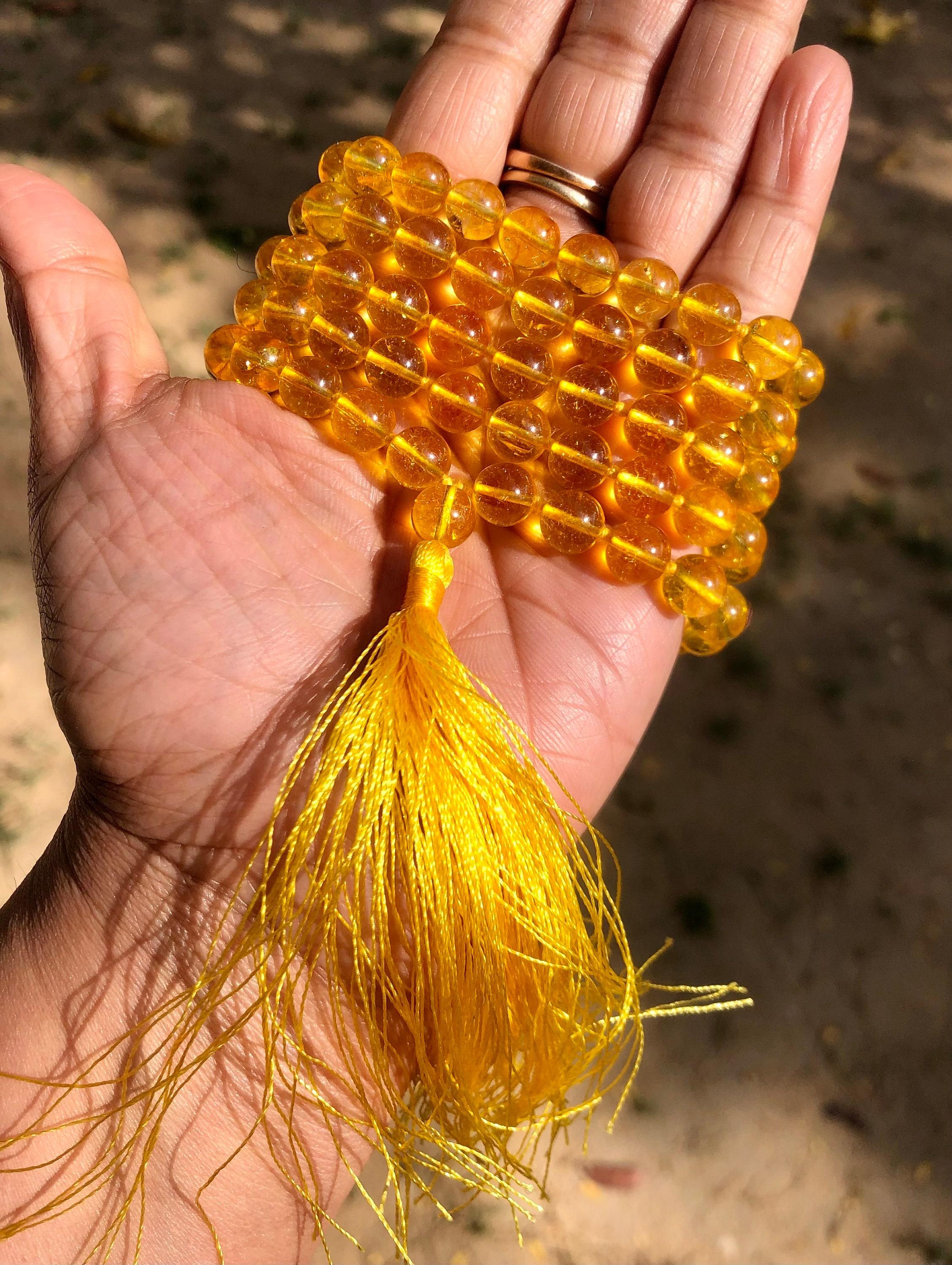 8 mm Rnd 108+1 Guru Beads Original Citrine Jaap Rosary, Japa Mala Energized, Yoga Prayer Healing Meditation, August Birthstone, yellow Mala One Size