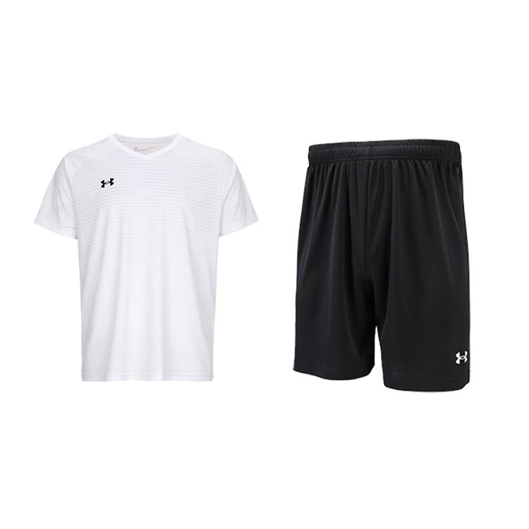 

Under Armour Striped Logo Print Comfortable V-Neck Short Sleeve T-Shirt And Shorts Casual Sports Set Unisex sets White Black 25500519-100+25500218-001 4XL